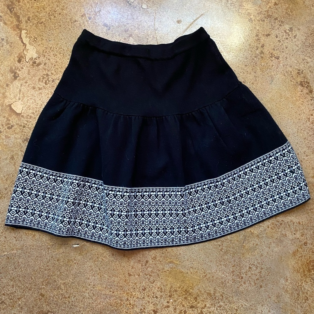 Cynthia Rowley black and white wool gathered drop waist mini skirt